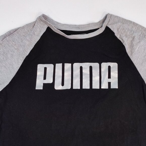 Puma T-shirt boys size L (14-16) black & grey with silver graphic design - Picture 2 of 10